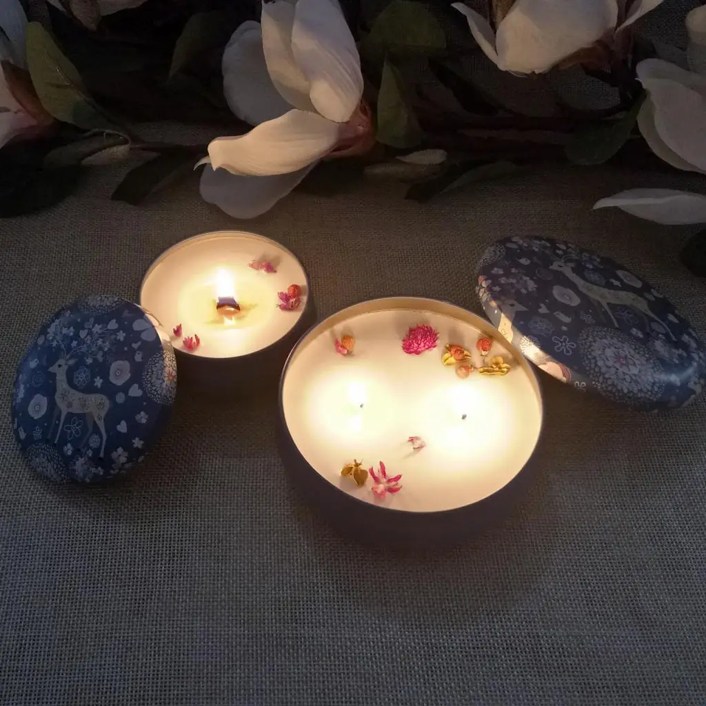 5 Elk Garden Large Round Metal Tins For Candles, Arts & Crafts, Storage, More - Elk and Garden Patterns