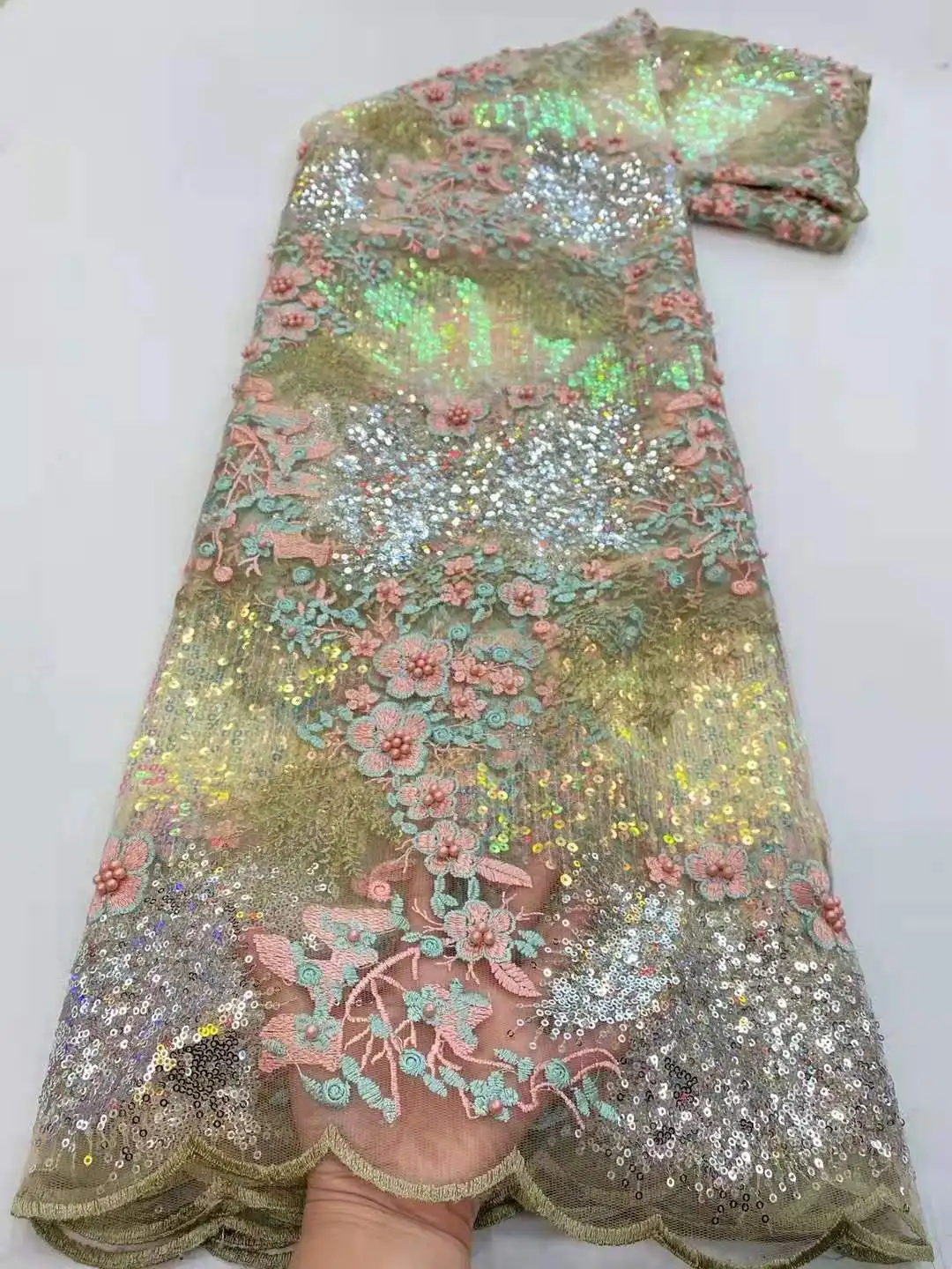 

Super nice sequins fabric/With Beads embroidery African lace fabric French tulle mesh lace for Party dresses/wedding dress