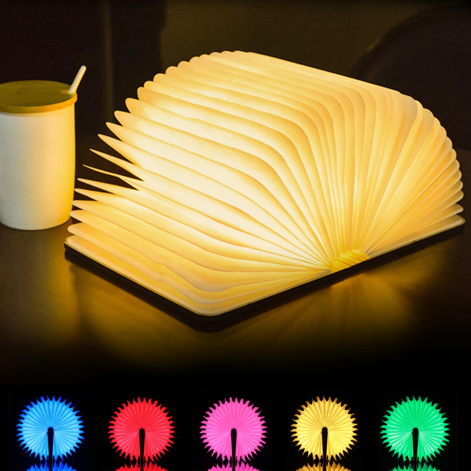 Creative Gift Home /& Office D/écor Wooden Book Light,Novelty Folding Book Lamp,5 Colors Folding Night Light,USB Rechargeable Wooden Table Lamp Magnetic Design