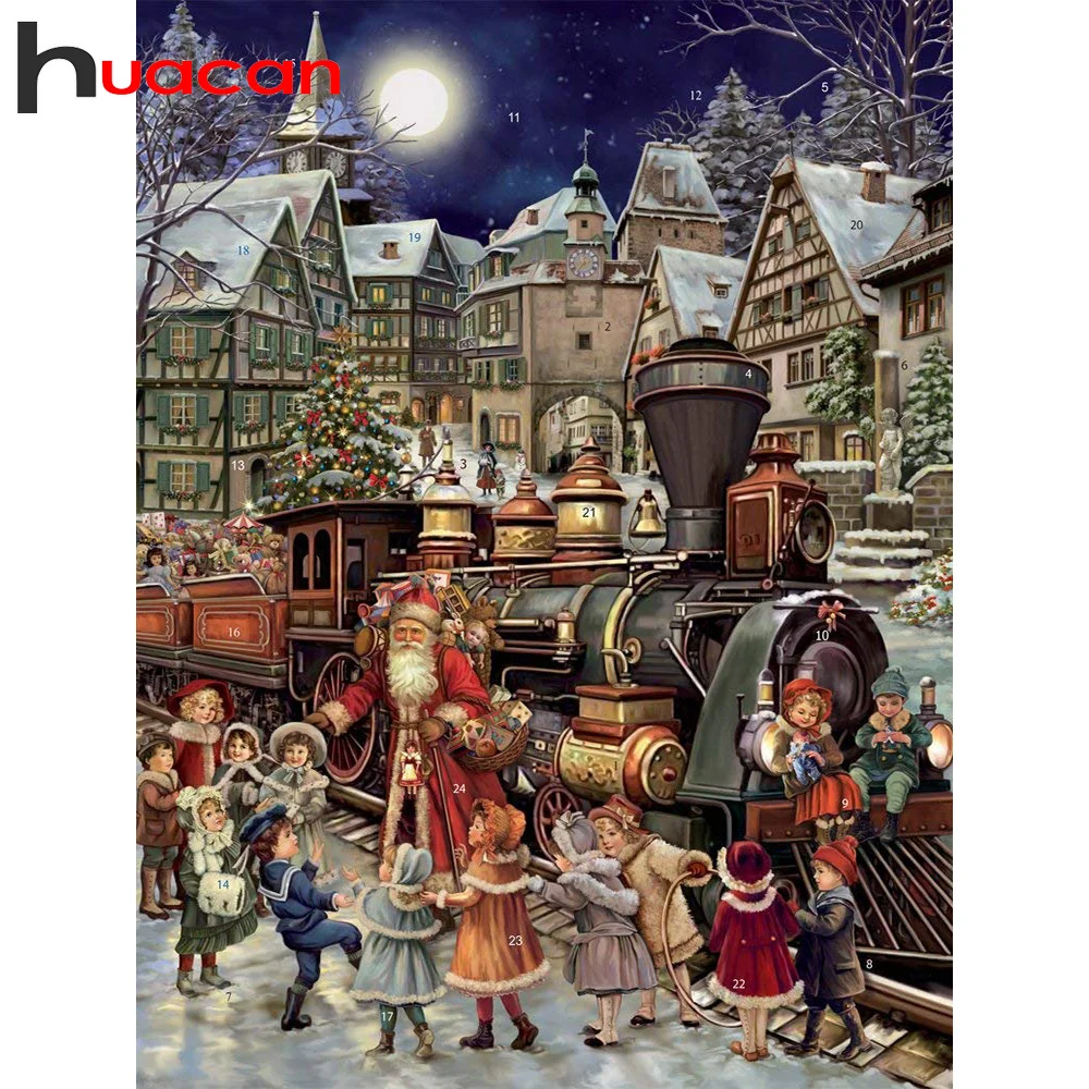 Huacan Diamond Painting Christmas Train Cross Stitch Diamond Embroidery Santa Claus Diamond Art Handmade Gift