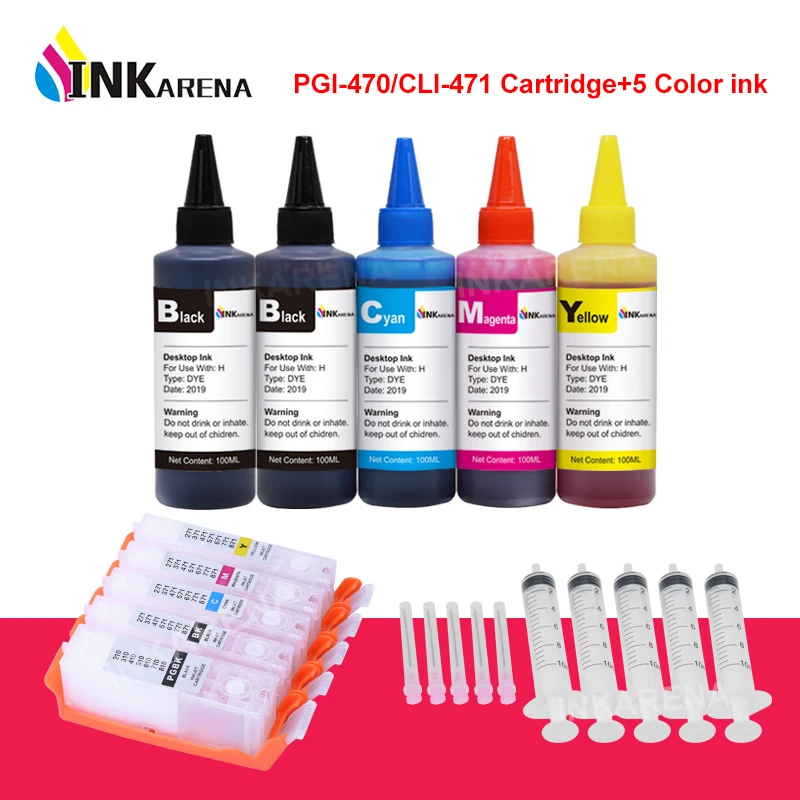 

INKARENA 500ml Bottle Ink + PGI-470 CLI-471 Printer Ink For Canon PIXMA MG5740 MG6840 MG7740 PIXMA TS5040 TS6040 TS8040 TS9040