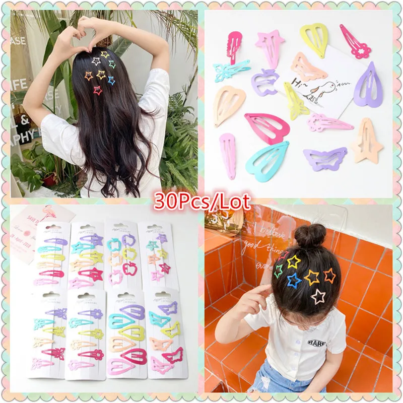 

30Pcs/Lot Women Hair Accessories Star Heart Shape Hair Clip Princess Barrette Cute Hairclip Cartoon Headdress Hairpins for Girls
