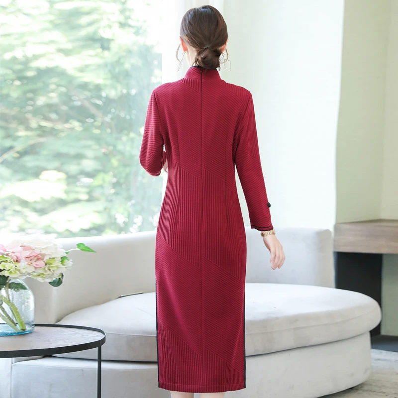 female aodai elegant bridesmaid improved cheongsam women split long sleeve qipao wedding party dress vestidos chinese style