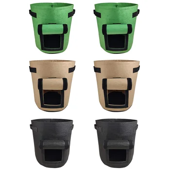 

Potato Planting Bag 7 Gallon 6 Pack Fabric Flower Pot Garden Planting Bag With Vegetables, Fruits, Carrots, Tomatoes, Onions (Bl