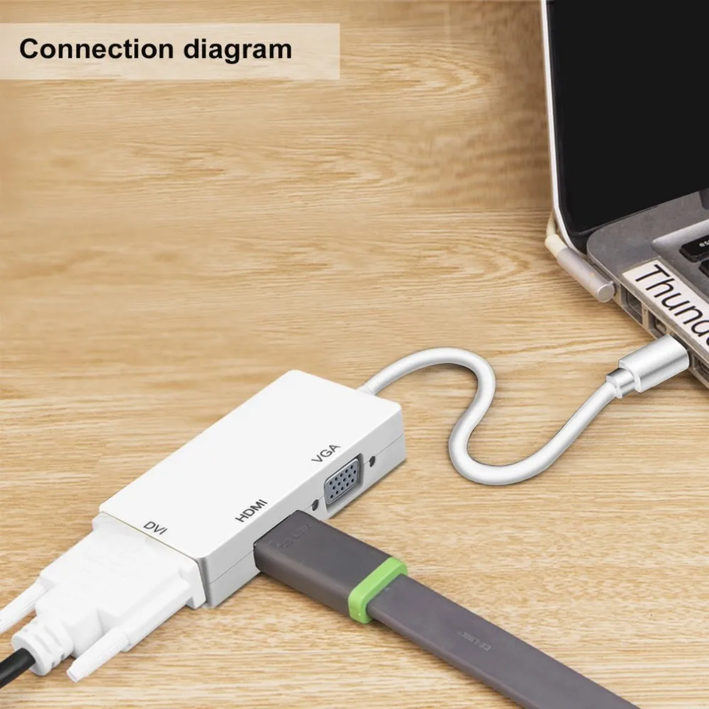 Конвертер HDI Mini Display Port Thunderbolt to DVI VGA HDMI 3 в 1 конвертер адаптер горячее новое