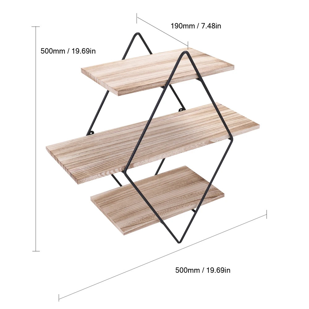 Металлическая настенная полка трехуровневая деревянная стеллаж железная стойка