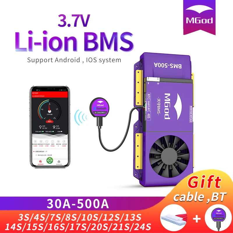 Inteligente BMS 3S ~ 32S Li-Ion Lipo Placa de protección de batería BMS 400A 300A 100A 80A 60A 30A Bluetooth APP 4S 8S 10S 13S 14S 16S ANT