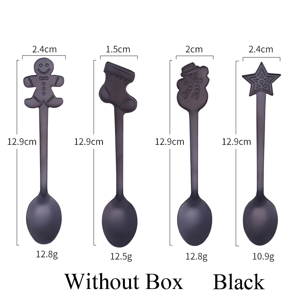 4PCS Without Box 4 шт./компл./1 шт. коробка Нержавеющая сталь Рождественская посуда Кофе ложки мороженого десертная ложка снеговик дерево дети питьевой чайная ложка - Цвет: 4PCS Without Box