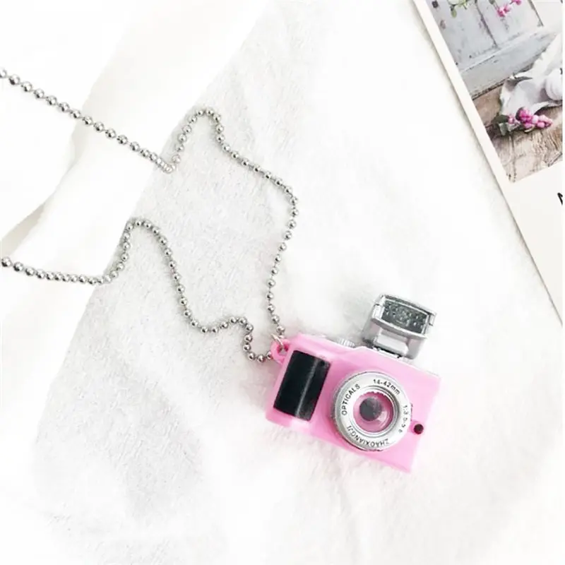 Крутой флэш-кулон в виде камеры ожерелье из нержавеющей стали винтажная Длинная цепочка панк ювелирные изделия для женщин Мужчины дружба девушка подарки U3 - Окраска металла: Pink