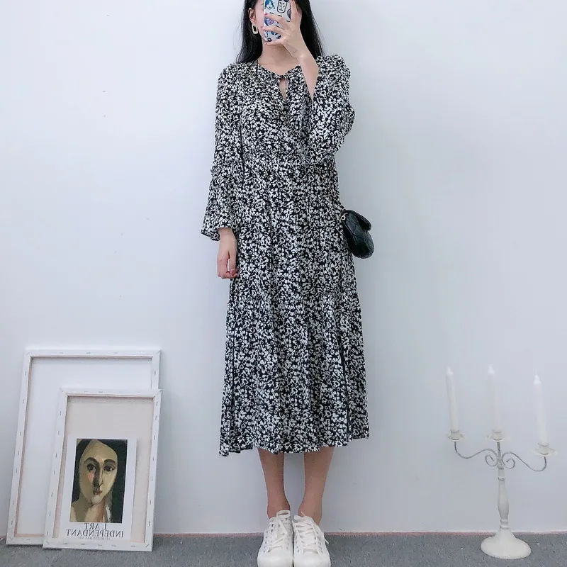 Винтажное платье осень 2019 Новая мода цветочный принт узор Feminino Vestidos длинный