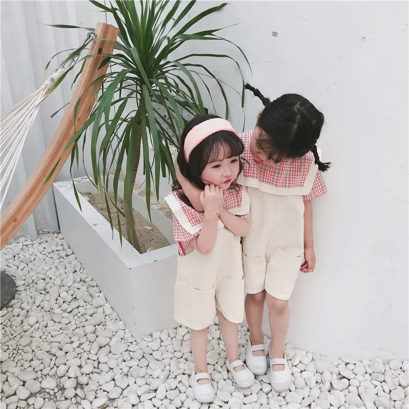 Летняя одежда Новые товары в Корейском стиле для девочек, клетчатая рубашка для девочек топ с короткими рукавами