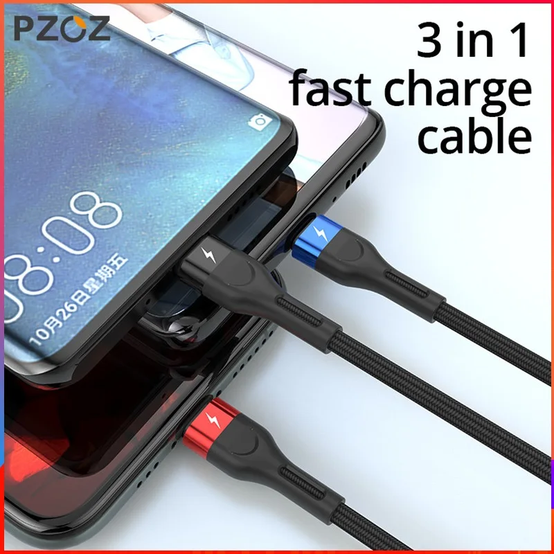 PZOZ 3 в 1 USB кабель для iphone Xiaomi Sunung Micro usb type C кабель для зарядного устройства type-c кабель для быстрой зарядки кабель для зарядного устройства