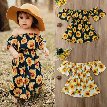 

Summer Toddler Baby Girl 1T-6T Sunflower Skirt Sleeveless Backless Floral Dress Outfit