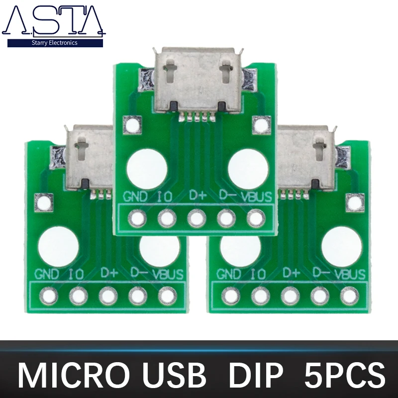 

I63 5pcs MICRO USB to DIP Adapter 5pin Female Connector B Type PCB Converter