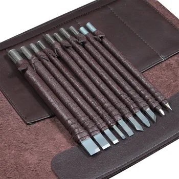 

8/10PCs Carved Stone Files Knife Tungsten Steel Carving Files Knife Chisel Craft Tools Leather Case for Engraving New