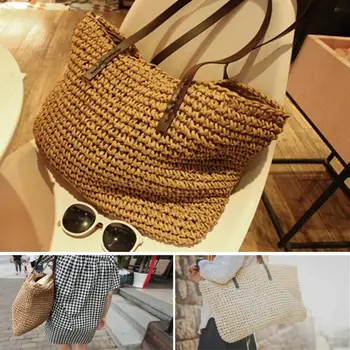 

2020 HOT Women Summer Portable Wicker Handbag Bag Totes Beach Straw Woven Summer Rattan Basket Bag Retro Swimming Bags