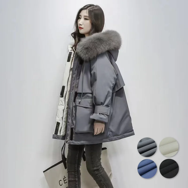 The Mid-length Female Parka The 2022 New Korean Fashion Style Women's Winter Down Jacket Loose And Thick Big Fur Collar Coats long down coat