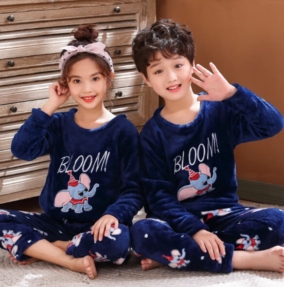 Children Pajamas Sets Flannel Girls Cartoon Sleepwear Suit Warm Children Clothing Set Girls Pyjamas Set 21 Styles Nightwear