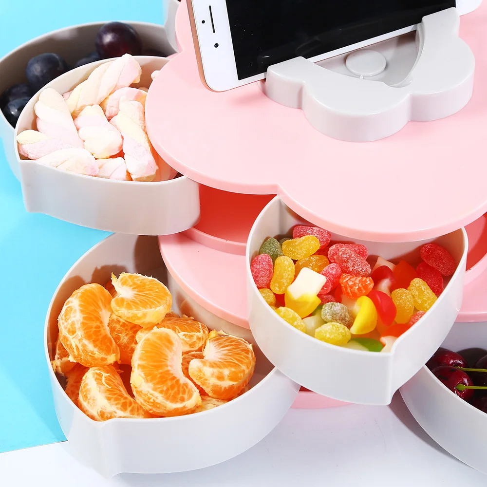 Двухслойный вращающийся в форме лепестков контейнер для закусок конфетные тарелки двухслойный лоток коробка для хранения продуктов цветение бижутерия с цветочным дизайном Органайзер