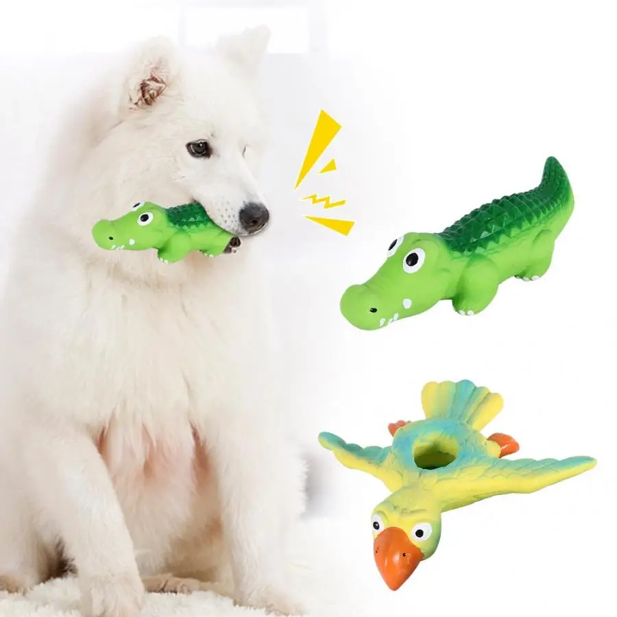 

2Pcs/Set Bird Crocodile Shape Sounding Teeth Cleaning Protection Biting Latex Toy for Pet Cat Small Dog