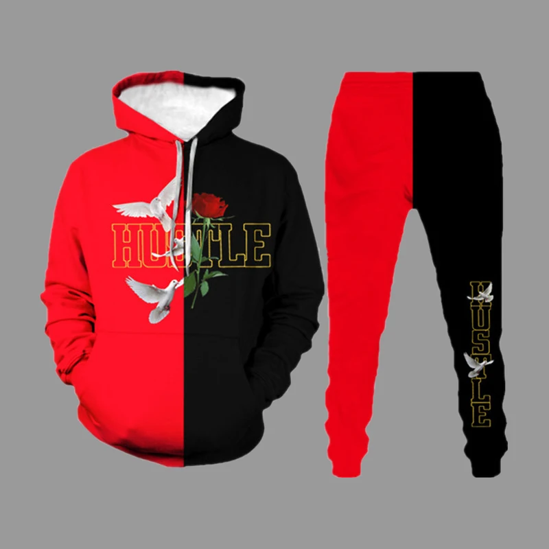 PROD 1005002418383369 Trendy Brand Men's Sets Couple Autumn Black Red
Stitching Printing Sweatshirt 2021 New Male Hoodie + Trousers Tracksuit
Suit 4XL
