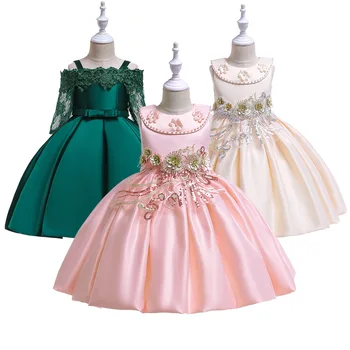 

1 -10Y 2019 New style summer dress children princess Beaded Lace Satin Frocks Children's wedding and Birthday Party dress