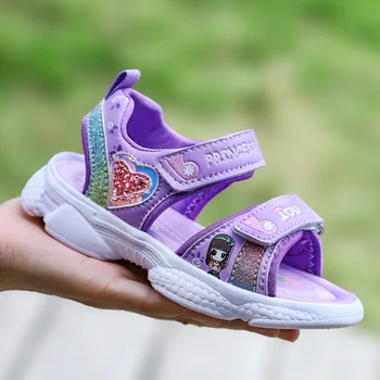 

Girl's Sandals Summer New Children's Students Fashion Princess Soft Bottom Beach Shoes Lightweight Sports Comfortable Toe Purple