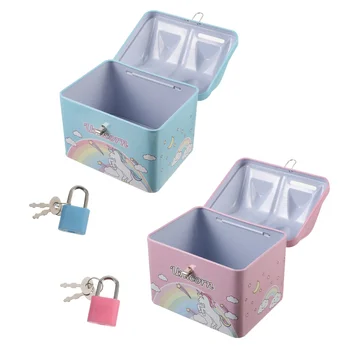 

1Pc Cartoon House Saving Pot Unicorn Coin Bank Adorable Money Pot with Lock