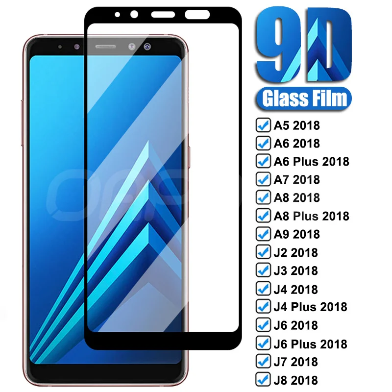 9D Protective Glass For Samsung Galaxy A6 A8 J4 J6 Plus 2018 Screen Protector J2 J8 A5 A7 A9 Safety Tempered Film | Мобильные
