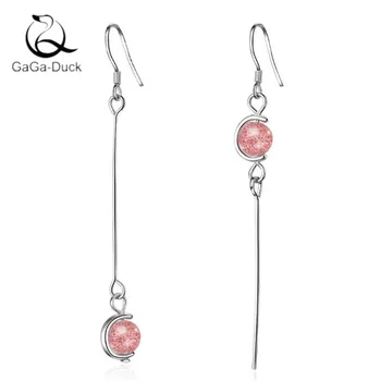 

New Fashion Jewelry 925 Sterling Silver Not Allergic Asymmetric Strawberry Two Colors Crystal Ball Long Dangle Earrings E696
