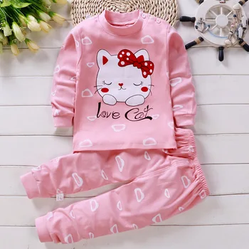

Baby Girl Clothing Set Cartoon Cat Clothing Long Sleeve T Shirt + Pants Suits Infant Pink Outfit