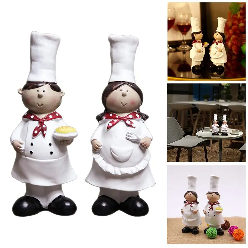 1 Pair of Creative Boy Girl Chef Decoration Home Decoration Resin Crafts Wine Cabinet Window Restaurant Bakery Decoration
