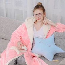 Осенняя и зимняя одежда для сна, длинный халат, Коралловая бархатная ночная рубашка для пары, толстая Пижама с пятиконечной звездой и карманами, длинный домашний халат с капюшоном