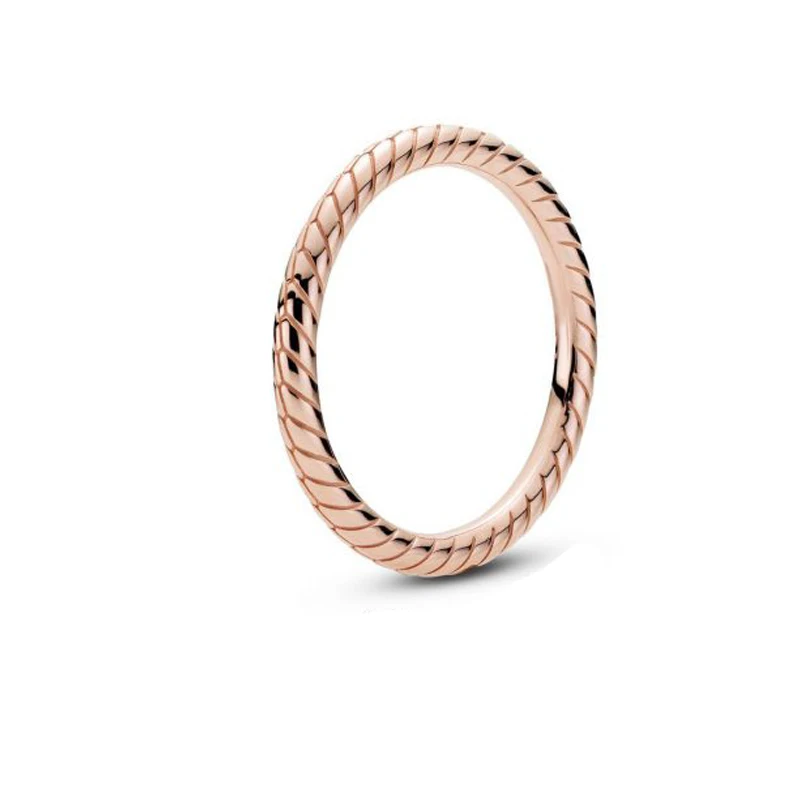 

925 Sterling Silver 2020 New Autumn Pink Snake Chain Pattern Ring For Women Brand Original Rings Jewelry Gift