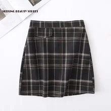 Новая короткая юбка и шерстяная юбка средней длины в стиле ретро на зиму г. Твидовая юбка Зимняя юбка выше колена в клетку мини
