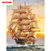 GATYZTORY 5D алмазная живопись Полная площадь DIY домашний декор мозаика Стразы Картина на холсте с логотипом на заказ древний парусный корабль