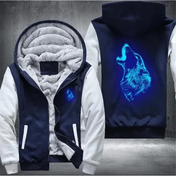 

Wolf Howl Fleece Mens Winter Hoodies Male 2020 Fashion Casual Sweatshirts Hooded Zipper Warm Sportswear Thicken Warm Outwear