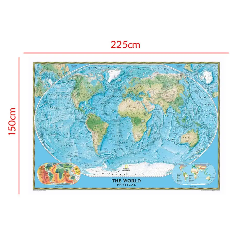 

150x225cm The World Physical Map with World Tectonics And Climate For Geographical Research