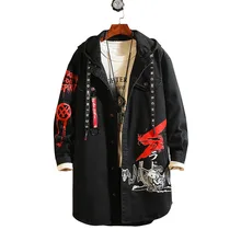 Брендовая дизайнерская мужская джинсовая куртка с капюшоном в стиле хип-хоп, ковбойский длинный Повседневный Тренч с отложным воротником, пальто