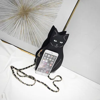 Black Cat Women's Bag Trend 2021 Chain Crossbody Bag for Phone Fashion Unusual Cute Cartoon Party Leather Shoulder Bag Woman 5