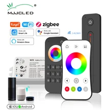 Mjjc tuya zigbee led controlador dc 12v 24v 15a 5 em 1 rgb cct rgbw rgbcct led tira luz controlador rf 2.4g wifi casa inteligente wz5