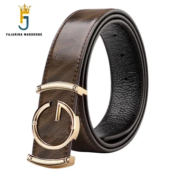 

FAJARINA 2020 New Design High Quality Cowhide Leather Belt Letter Smooth Buckle Genuine Belts 33mm Coffee Black Optional LUFJ833