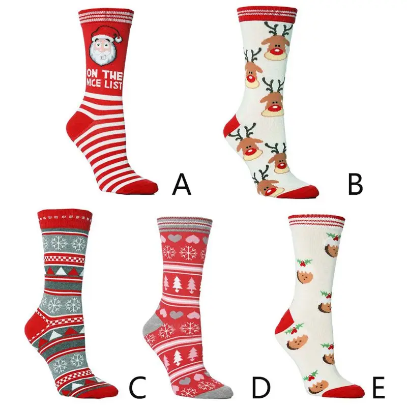 

Novelty Men Women Christmas Gift Long Crew Socks Cute Santa Elk Xmas Tree Geometric Stripes Jacquard Printed Soft Cotton Hosiery