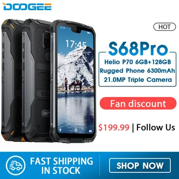 

DOOGEE S68 Pro IP68 Waterproof Rugged Phone Helio P70 Octa Core 6GB 128GB Wireless Charge NFC 6300mAh 12V2A Charge 5.9 inch FHD+