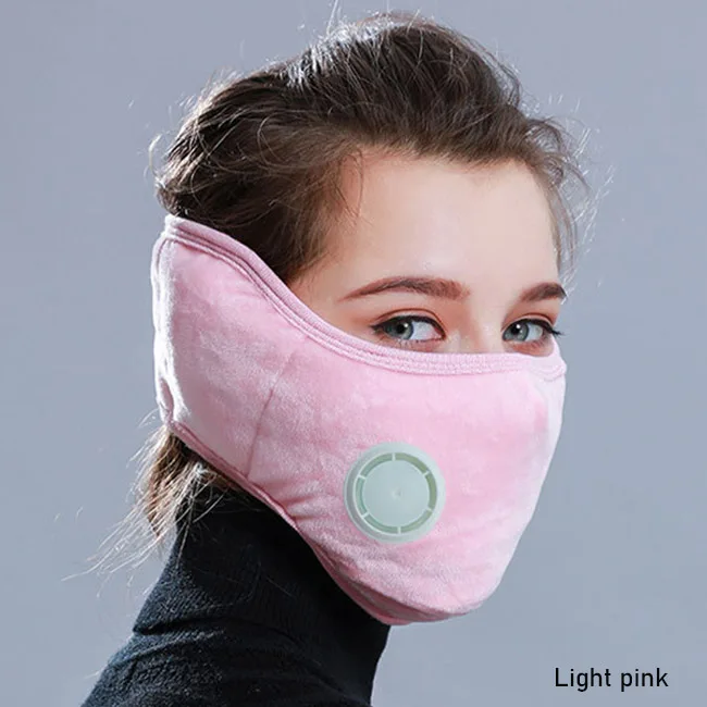 Light pink Теплая маска для велоспорта Пылезащитная Анти-туман PM2.5 флисовая полулицевая крышка защита для ушей с фильтром для бега на велосипеде маски для мужчин и женщин - Цвет: Light pink