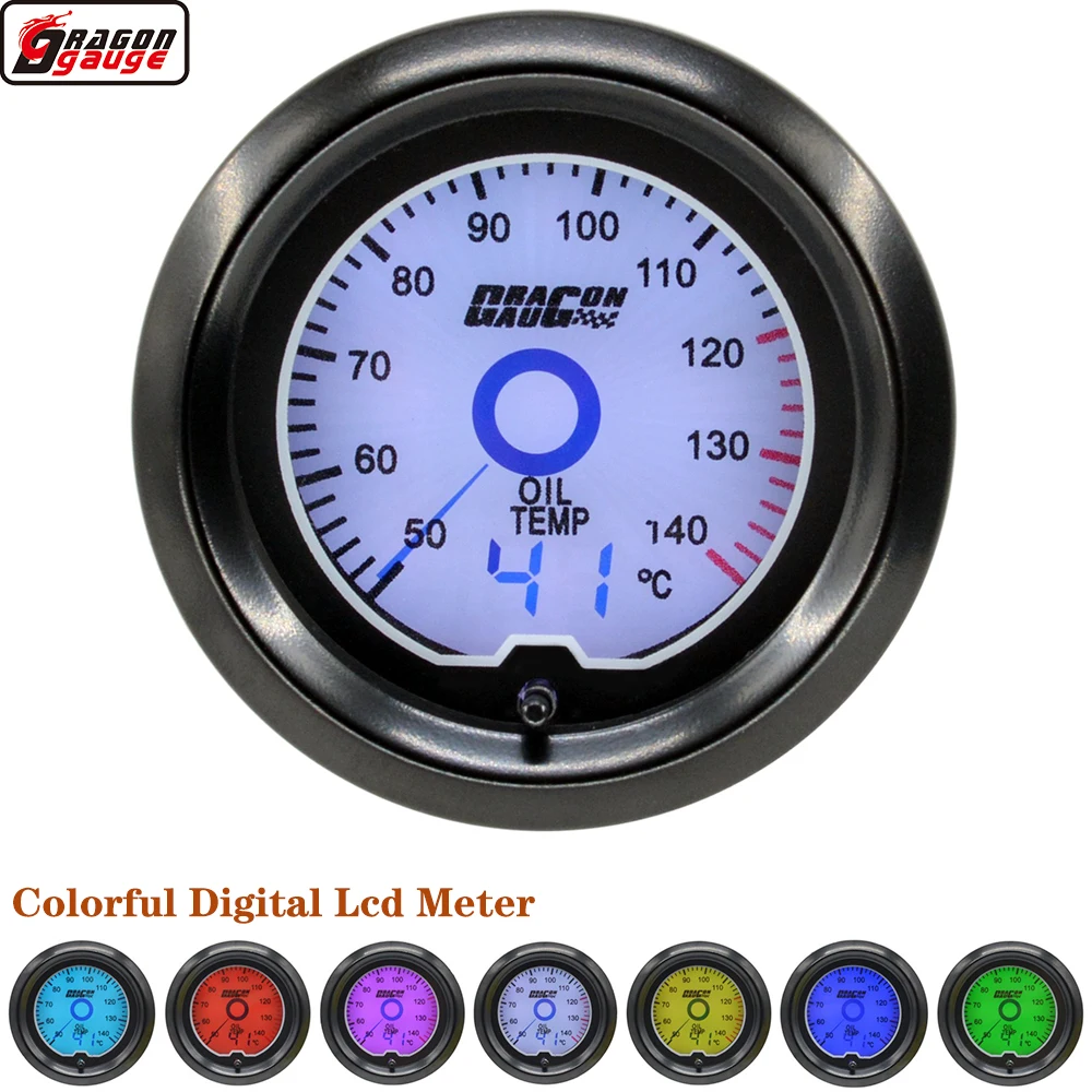 Dragon 52mm 2 Inch 7 Color Backlight LCD Digital Point Auto Oil Temp Gauge 50 140 Celsius Car