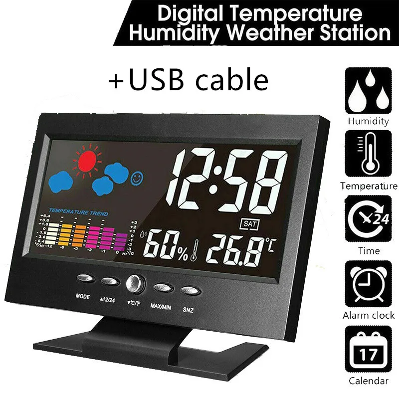 Weather Station Alarm Clock Thermometer Wireless Temperature Humidity Meter NEW Weather Station Alarm Clock Thermometer Wireless Temperature Humidity Meter NEW