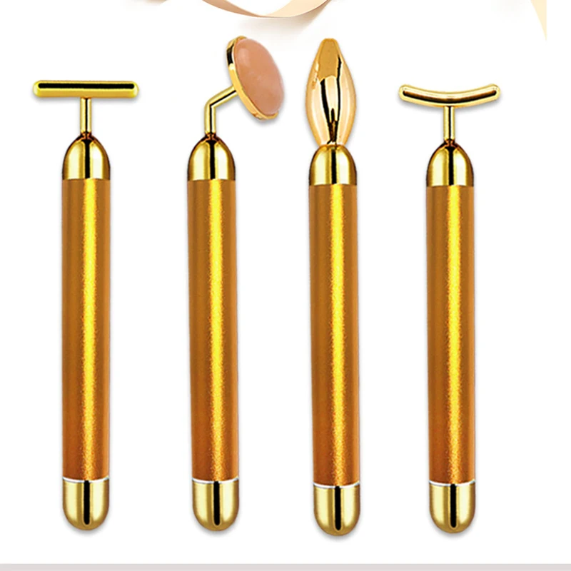 

Gold Energy Bar Portable Face Roller Vibration Facial Massager Face Lifting Shaping Slim Tool Electric Rose Quartz Jade Roller