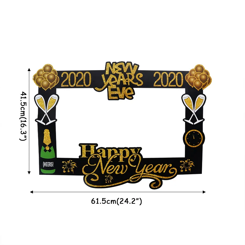 happy new year balloons banner photo booth props new year eve party decoration garland cake topper new year supplies - Цвет: paper frame