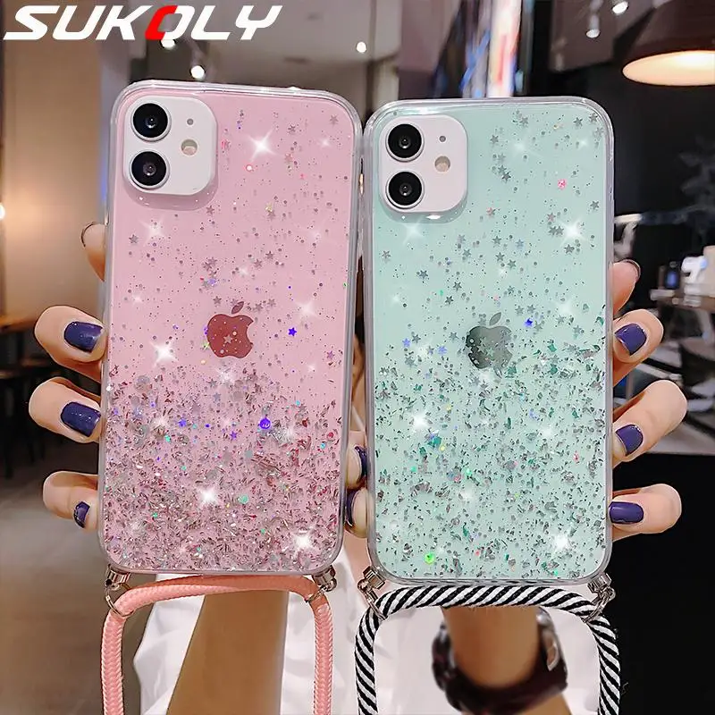 Блестящий ремешок для OPPO A9 A5 2020 A11 A52 A72 A92 Realme 5 6 блестящий шнур цепочка телефона